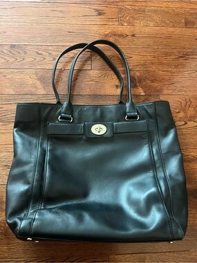 Kate Spade Black Leather Tote Bag with Turn-Lock Closure